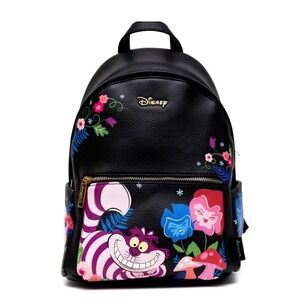 Disney Wonderpop Vegan Leather Alice in Wonderland Backpack Black Cheshire Cat
